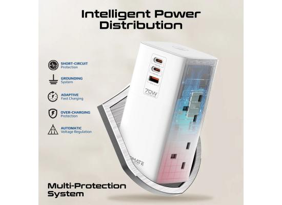 Promate PowerTower-70W, Multi-Port Charging Station with Quad AC Sockets